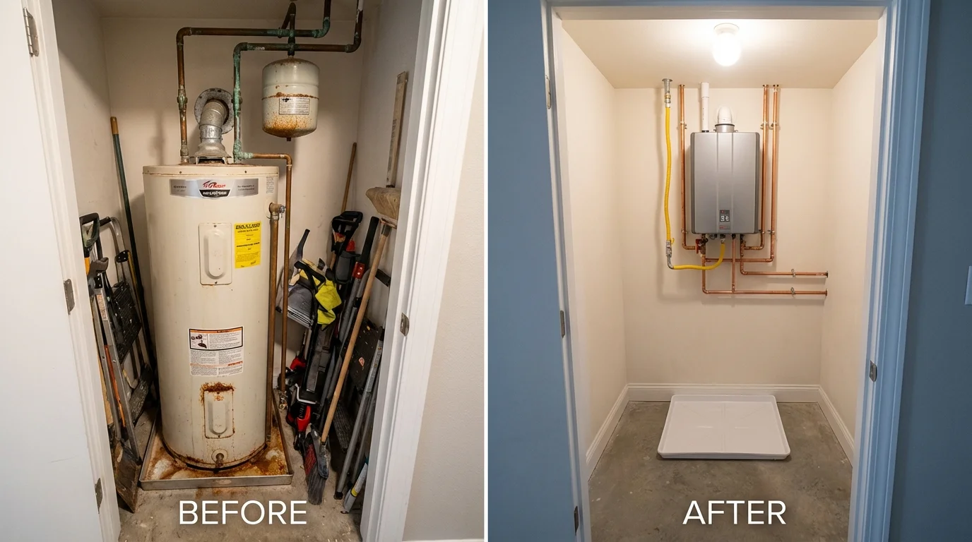 Tank water heater versus wall-mounted tankless unit comparison for North Hills, CA homeowners