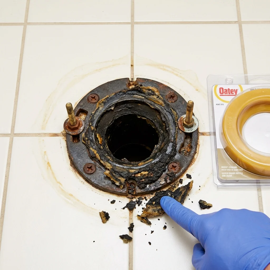 Failed wax ring showing water seepage at the base of a toilet in a North Hills, CA home